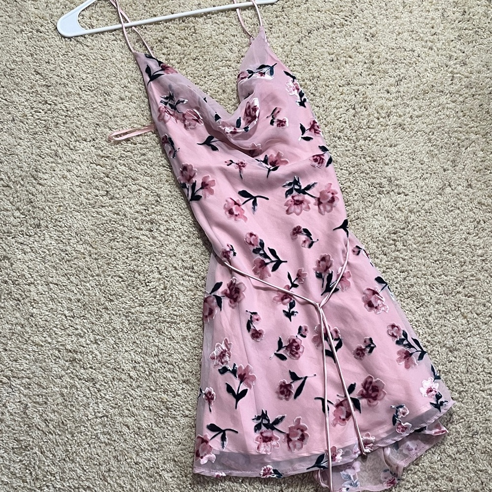 Floral Pink Dress cowl neck